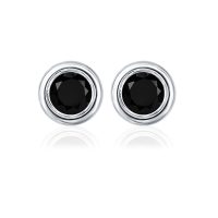 Silver Studs(plain) with 5mm Round Black Onyx Gemstone in Band Setting