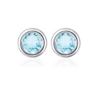 Silver Studs(plain) with 5mm Round Blue Topaz Gemstone in Band Setting