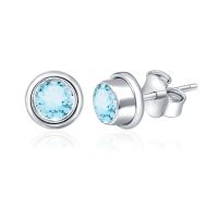 Silver Studs(plain) with 5mm Round Blue Topaz Gemstone in Band Setting - Image 2
