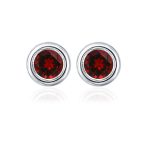 Silver Studs(plain) with 5mm Round Garnet Gemstone in Band Setting