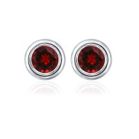 Silver Studs(plain) with 5mm Round Garnet Gemstone in Band Setting