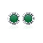 Silver Studs(plain) with 5mm Round Green Onyx Gemstone in Band Setting