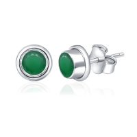 Silver Studs(plain) with 5mm Round Green Onyx Gemstone in Band Setting - Image 2