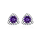 silver studs triangular shaped with 6mm round Amethyst and cubic zirconia