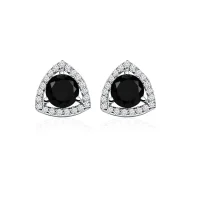 silver studs triangular shaped with 6mm round Black Onyx and cubic zirconia