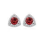 silver studs triangular shaped with 6mm round Garnet and cubic zirconia