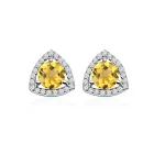 silver studs triangular shaped with 6mm round Citrine and cubic zirconia