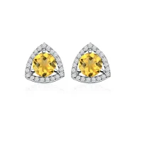 silver studs triangular shaped with 6mm round Citrine and cubic zirconia