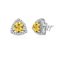 silver studs triangular shaped with 6mm round Citrine and cubic zirconia side view