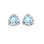 silver studs triangular shaped with 6mm round Blue Topaz and cubic zirconia