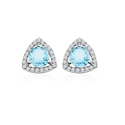 silver studs triangular shaped with 6mm round Blue Topaz and cubic zirconia