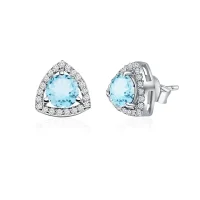 silver studs triangular shaped with 6mm round Blue Topaz and cubic zirconia side view