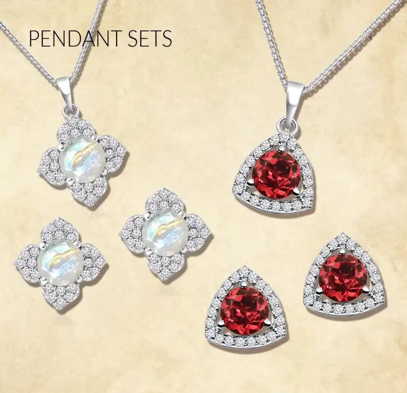 gemstone studded silver pendant sets
