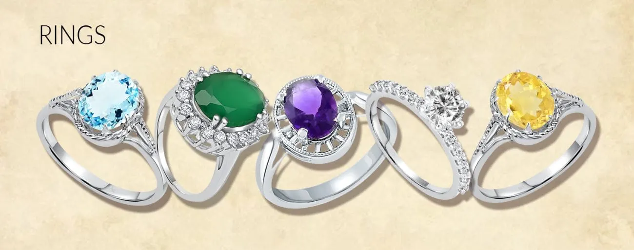 gemstone studded silver rings mobile