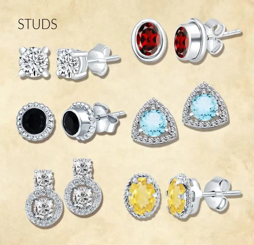 gemstone studded silver studs