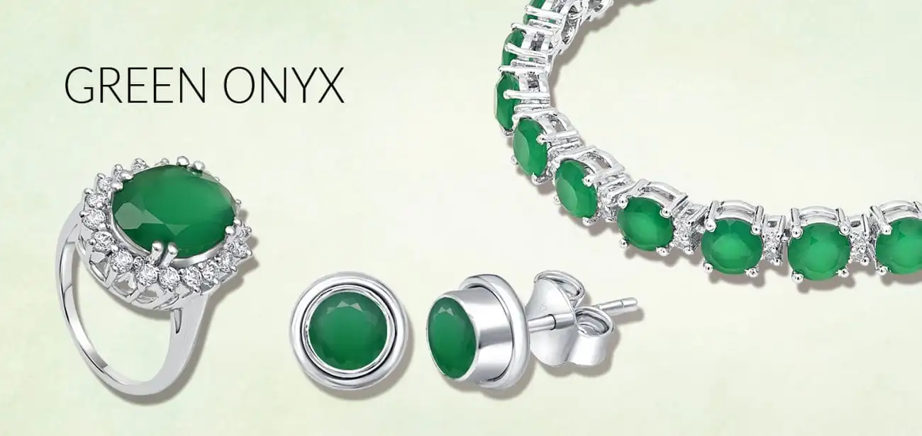 green onyx studded silver jewellery gemstone