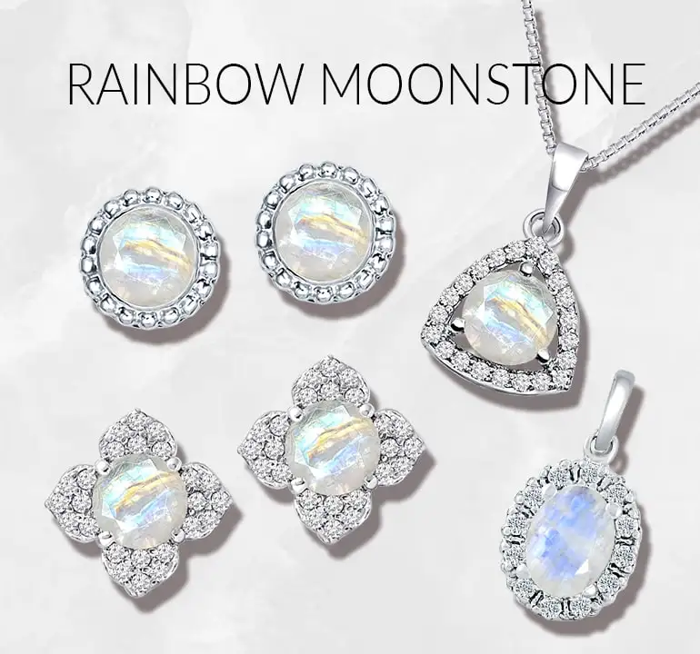 rainbow moonstone studded silver jewellery gemstone mobile