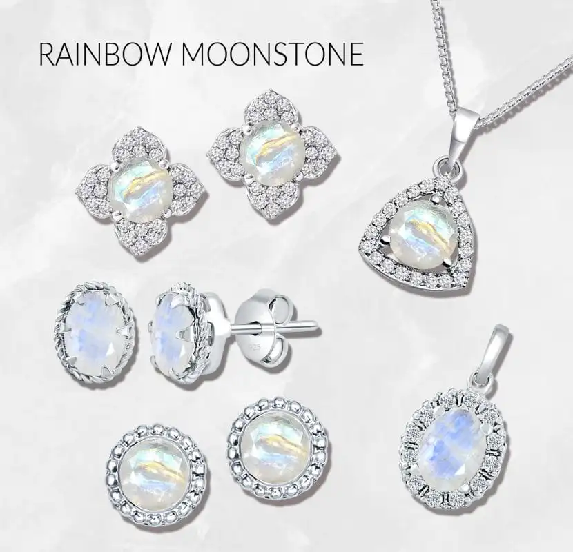 rainbow moonstone studded silver jewellery gemstone