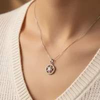 silver pendant with 6x4mm oval cubic zirconia