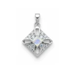square shaped rainbow moonstone silver pendant