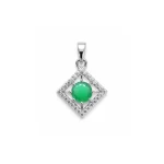 square shaped silver pendant with green onyx & cubic zirconia