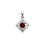 square shaped silver pendant with garnet & cubic zirconia