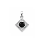 square shaped silver pendant with black onyx & cubic zirconia