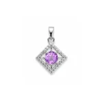 square shaped silver pendant with brazilian amethyst & cubic zirconia