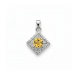 square shaped silver pendant with citrine & cubic zirconia