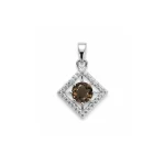 square shaped silver pendant with smoky quartz & cubic zirconia silver pendant