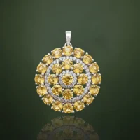 beautifully representing big silver round pendant with citrine and cubic zirconia