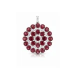 big silver round pendant with Garnet and cubic zirconia