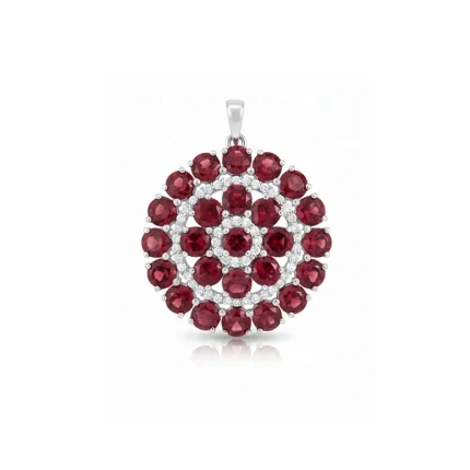 big silver round pendant with Garnet and cubic zirconia