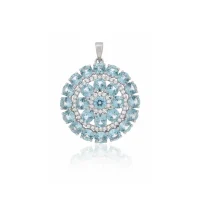 big silver round pendant with blue topaz and cubic zirconia