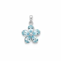 flower shaped blue topaz silver pendant
