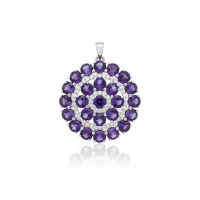 big silver round pendant with amethyst and cubic zirconia