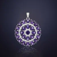 beautifully representing big silver round pendant with amethyst and cubic zirconia