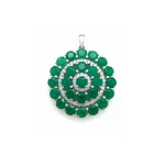 big silver round pendant with green onyx and cubic zirconia