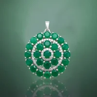 beautifully representing big silver round pendant with green onyx and cubic zirconia