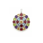 big silver round pendant with multi gemstone and cubic zirconia