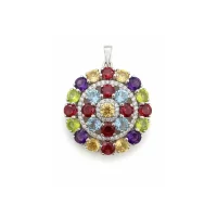 big silver round pendant with multi gemstone and cubic zirconia