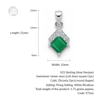 details of square shaped green onyx with cubic zirconia silver pendant