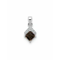 square shaped smoky quartz with cubic zirconia silver pendant