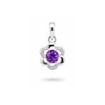 5mm round amethyst with cubic zirconia flower shaped silver pendant