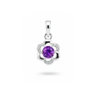 5mm round amethyst with cubic zirconia flower shaped silver pendant