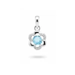 5mm round blue topaz with cubic zirconia flower shaped silver pendant