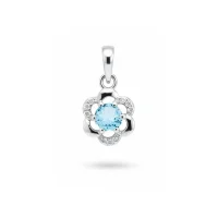 5mm round blue topaz with cubic zirconia flower shaped silver pendant
