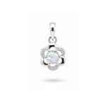 5mm round rainbow moonstone with cubic zirconia flower shaped silver pendant