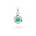 5mm round green onyx with cubic zirconia flower shaped silver pendant