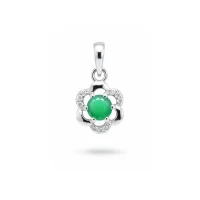5mm round green onyx with cubic zirconia flower shaped silver pendant